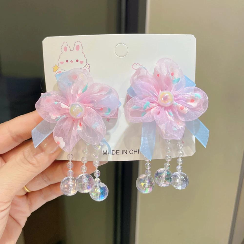 Coiffure Hanfu pour enfants, pompon fleuri, Clip de Style ancien, accessoires pour cheveux, épingle 