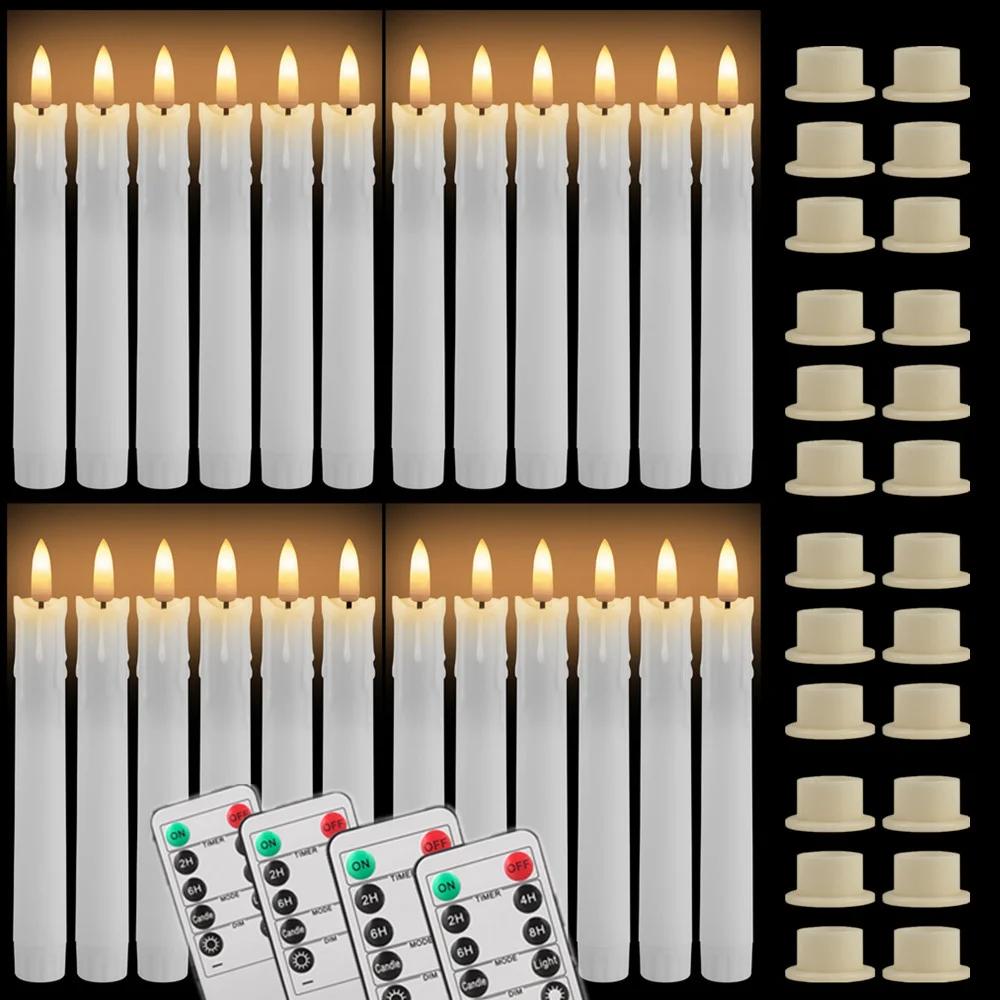 Cône d'ivoire scintillant sans flamme avec télécommande, LED, bougie mèche 3D, fonctionnement à pile