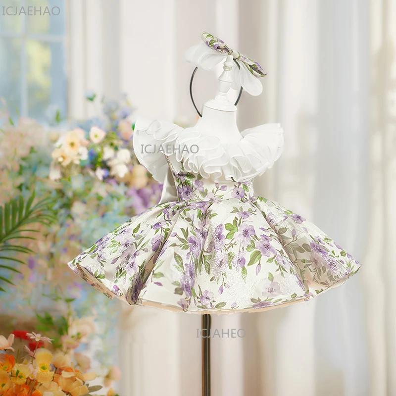 Robe de soirée pour filles, costume de fête du premier anniversaire, robe de soirée fleurie pour enf