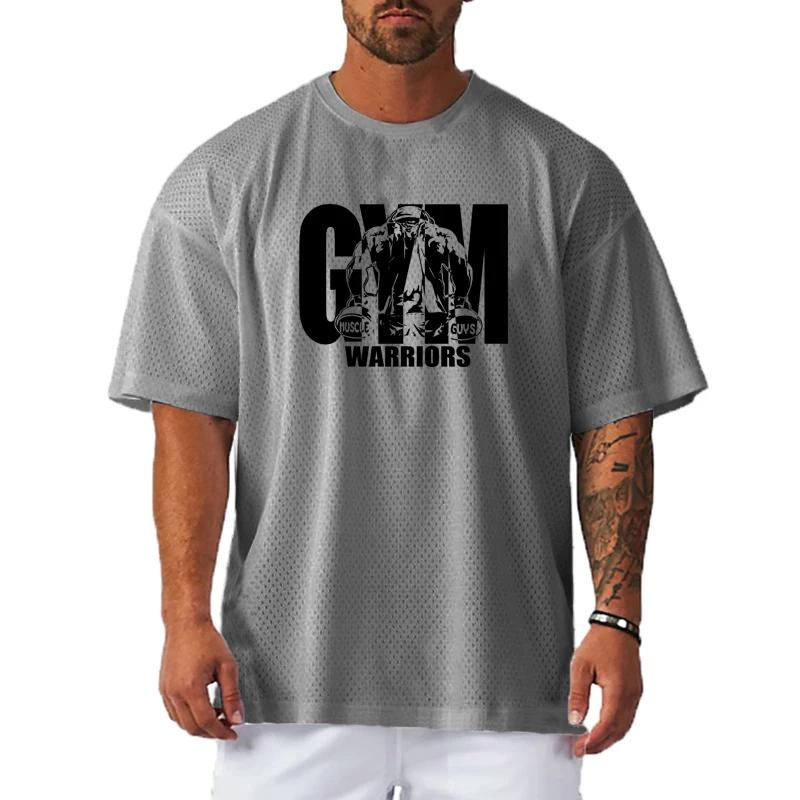 T-Shirt de Sport décontracté pour hommes, surdimensionné, ample, pour gymnastique, musculation, Fitn