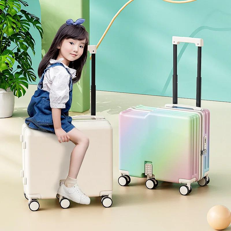 Valises de voyage compactes 18/20 pouces pour enfants, valise à roulettes multifonctionnelle en ABS+