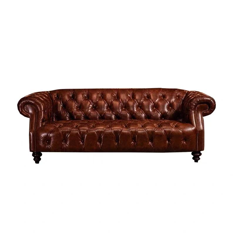 Canapé en cuir véritable de style médiéval, canapé simple rétro de styliste pour petit appartement d
