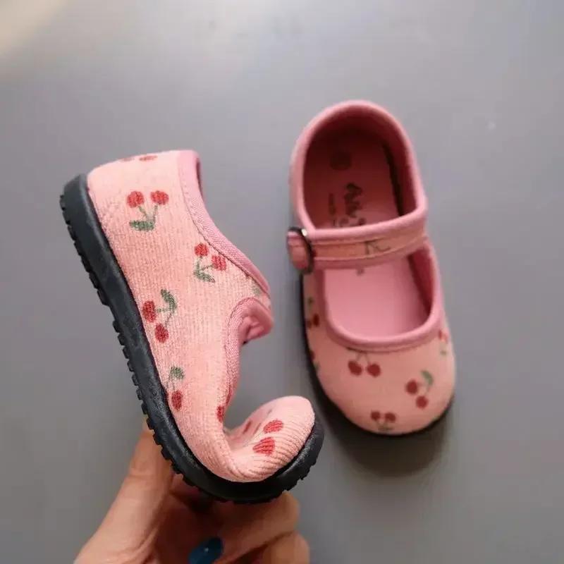 HoneyCherry – chaussures en toile de velours côtelé pour filles, chaussures d'intérieur à bouche car