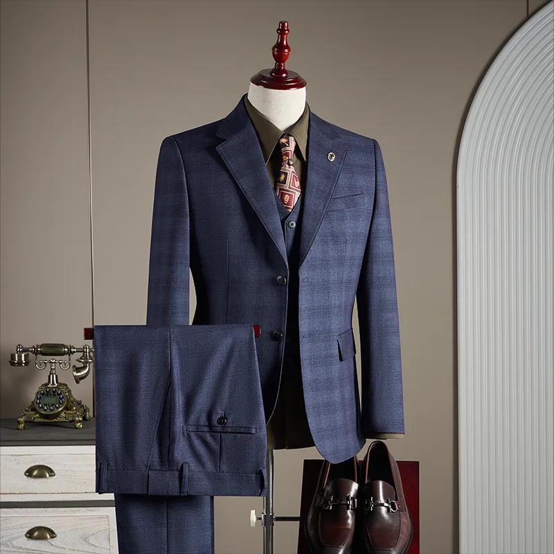 Ensemble de costume à carreaux décontracté pour mariage, de haute qualité, à la mode et élégant, ens