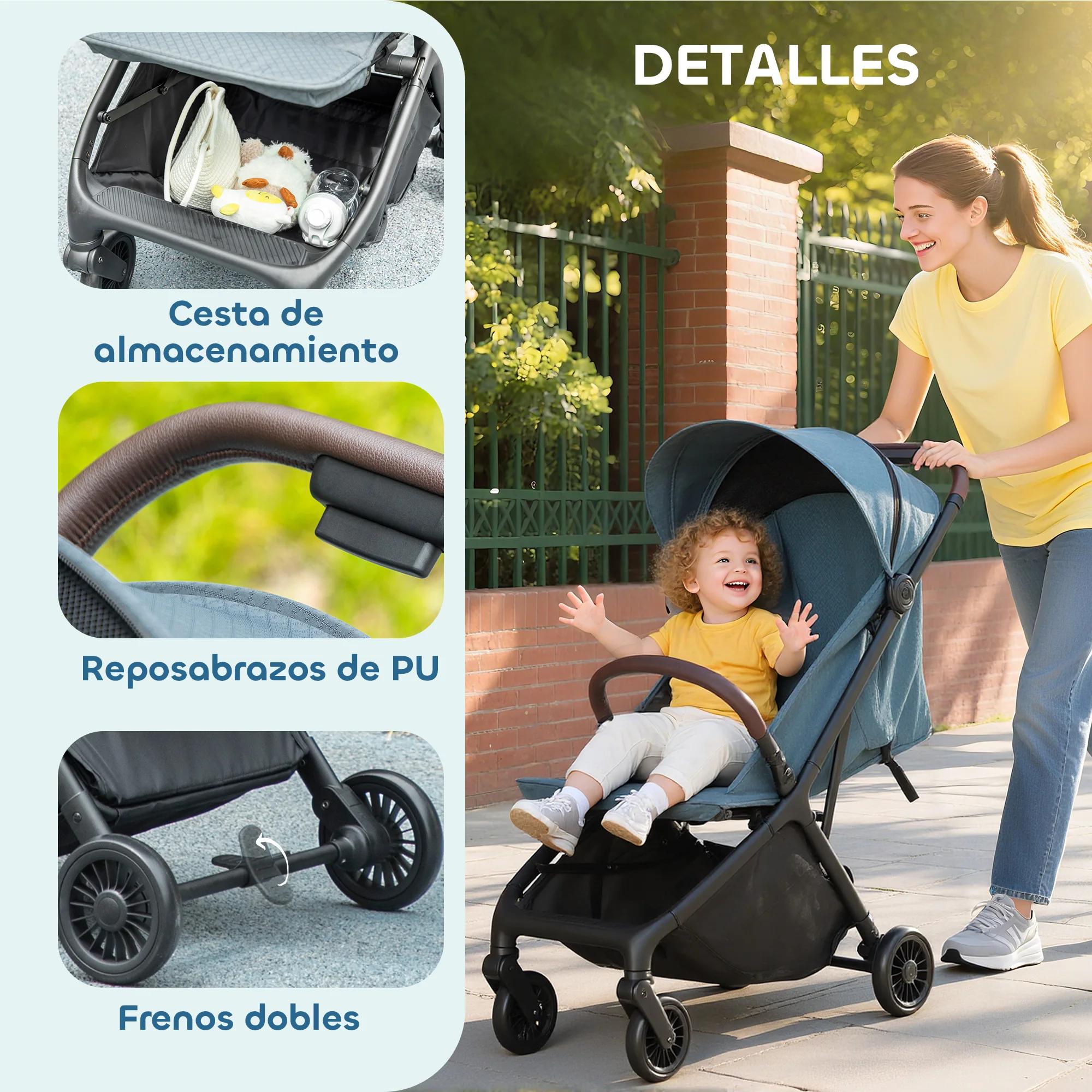 Poussette pliable Pawhut avec dossier inclinable, repose-pieds réglable, capote, harnais 5 points, c