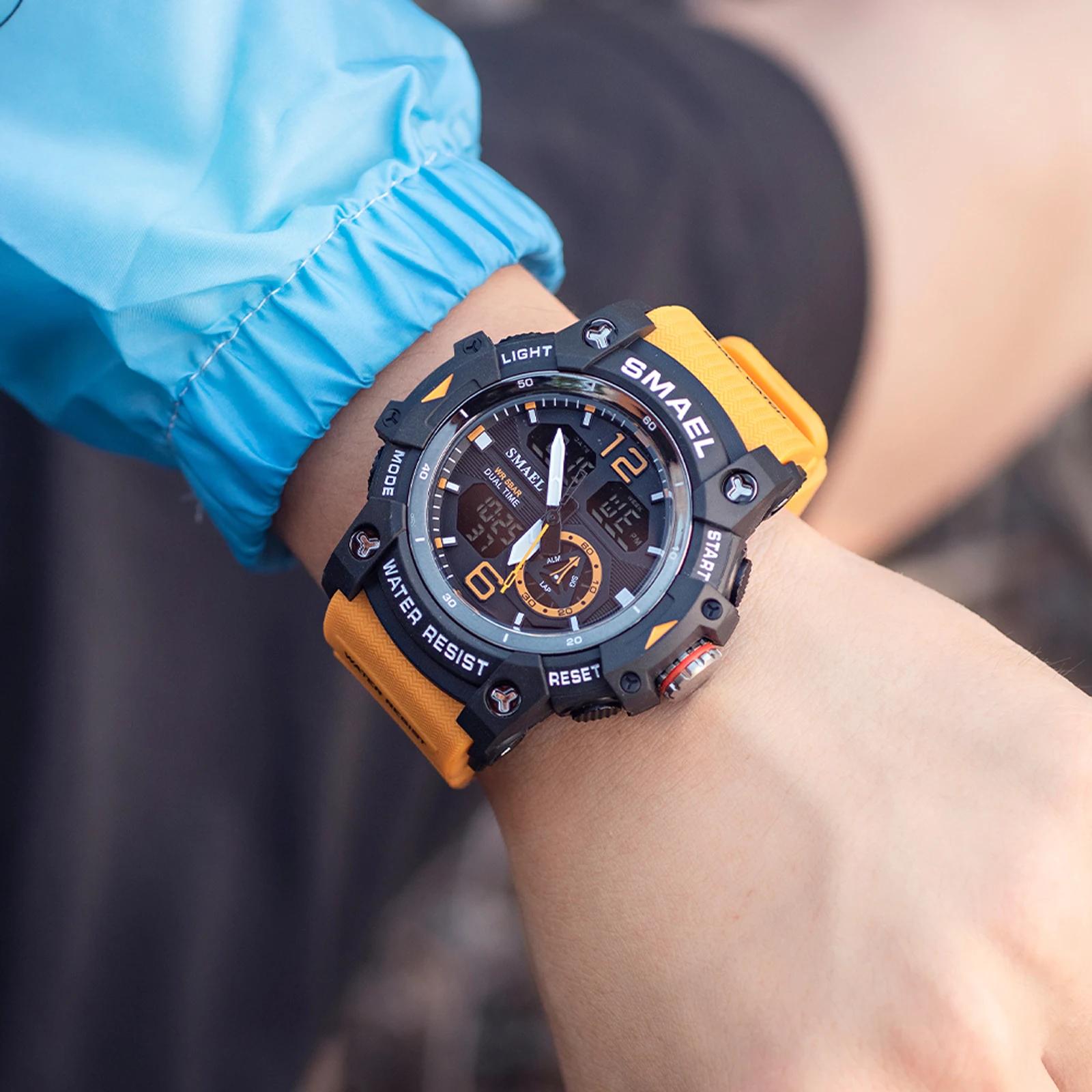 SMAEL-Montre-bracelet de sport militaire pour homme, chronomètre d'alarme, rétroéclairage numérique 