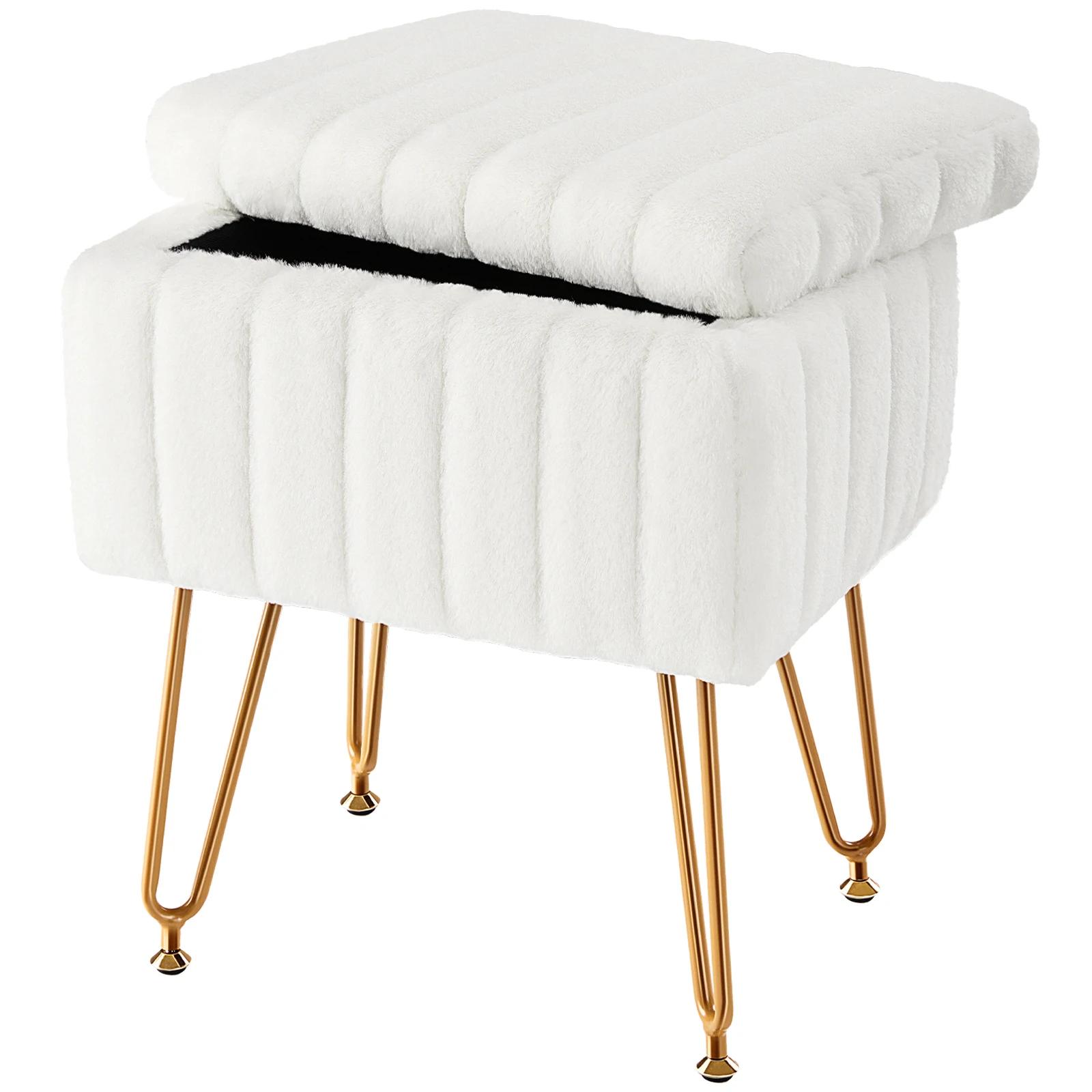 JHK – tabourets et poufs de rangement cachés en fausse fourrure pour salon, maquillage rembourré ave