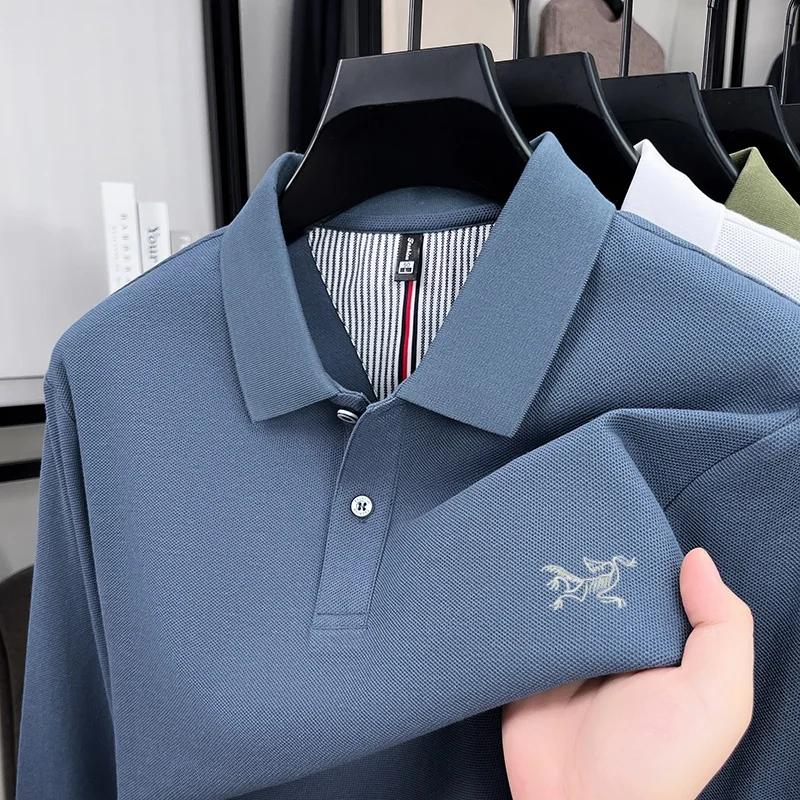 Polo à manches longues pour hommes, 100% pur coton, marque de luxe haut de gamme, mode automne, desi