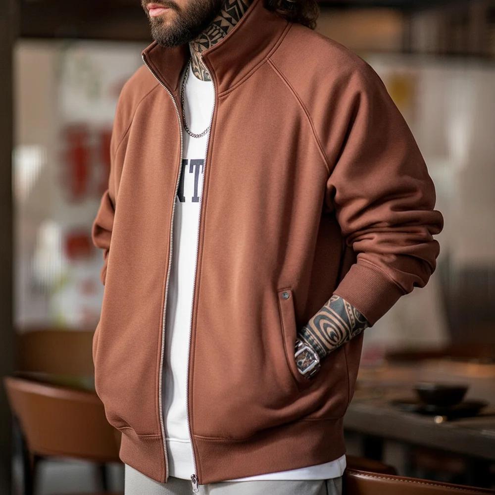 Maden-Cardigan Polar Smile avec col montant pour homme, sweat-shirt de sport, veste à glissière, man
