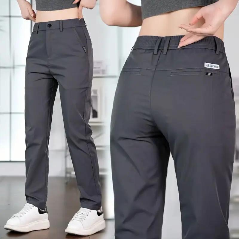 Pantalon décontracté homme 2026 en soie glacée, coupe droite, fin, respirant, pour l'été, style busi