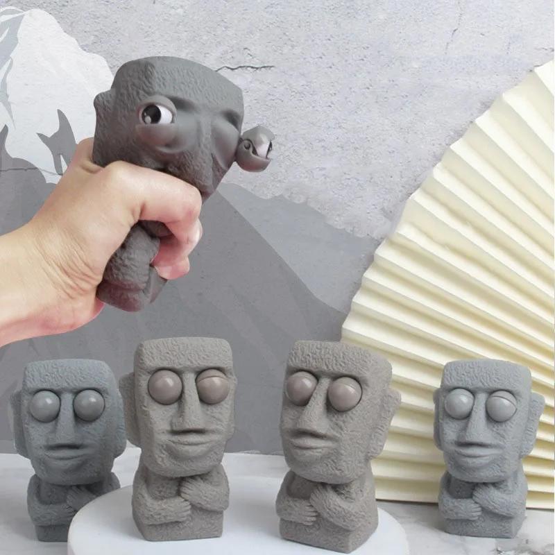 Statue Moai douce Stone Man pour enfants, libère un jouet anti-stress, rebondit lentement, yeux pres