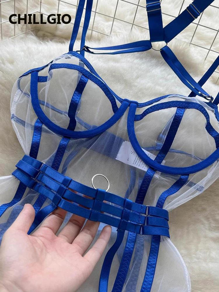 CHILLGIO femmes maille Sexy à bretelles barboteuses mode érotique une pièce Catsuit Lingerie moulant