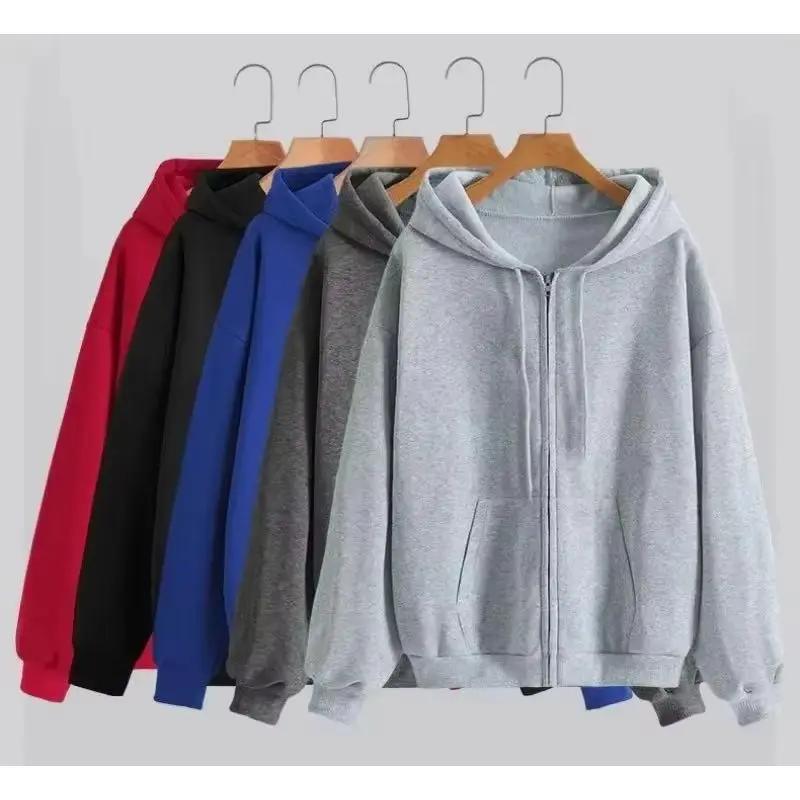 Surdimensionné sweat à capuche pour femme décontracté solide fermeture éclair sweat à capuche Haraju