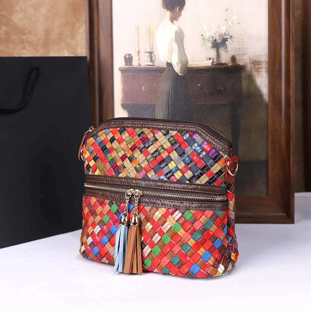 Sac à bandoulière en cuir épissé tissé à la main pour femmes, décontracté, léger, polyvalent, sangle