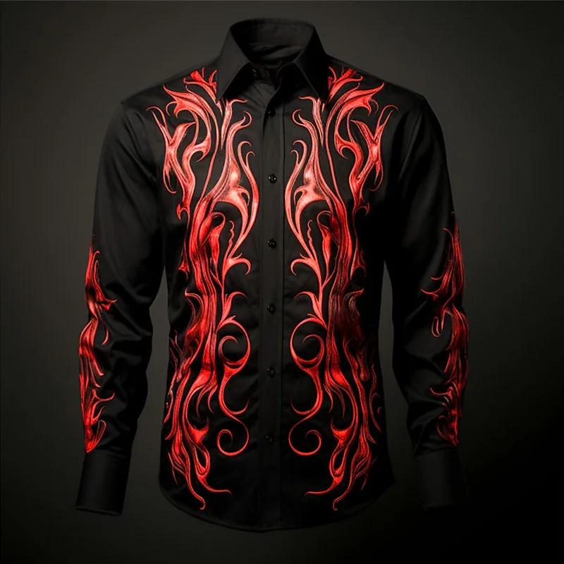 Chemises gothiques décontractées pour hommes, costume de dîner de fête, revers à boutons, hauts de l