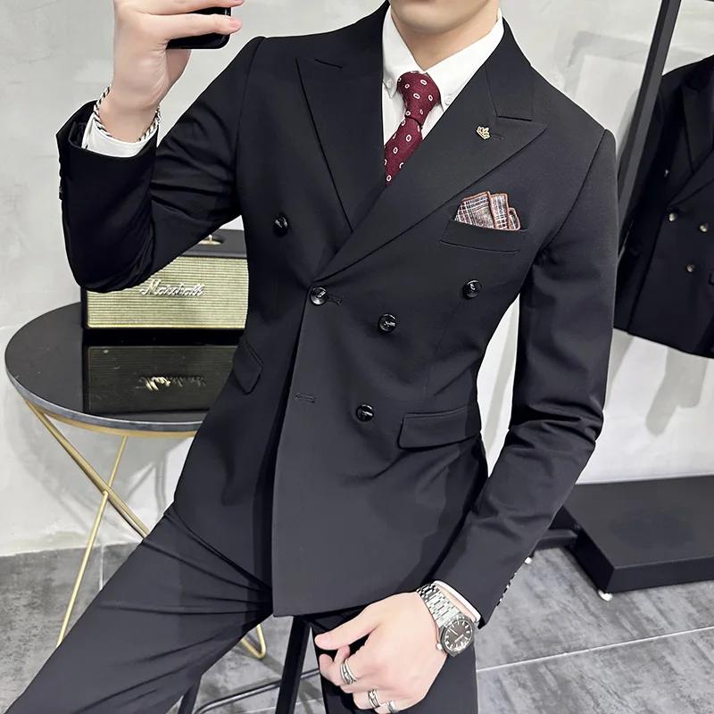 Blazer croisé imbibé pour homme, veste et pantalon, robe de mariée du marié, affaires formelles, bur