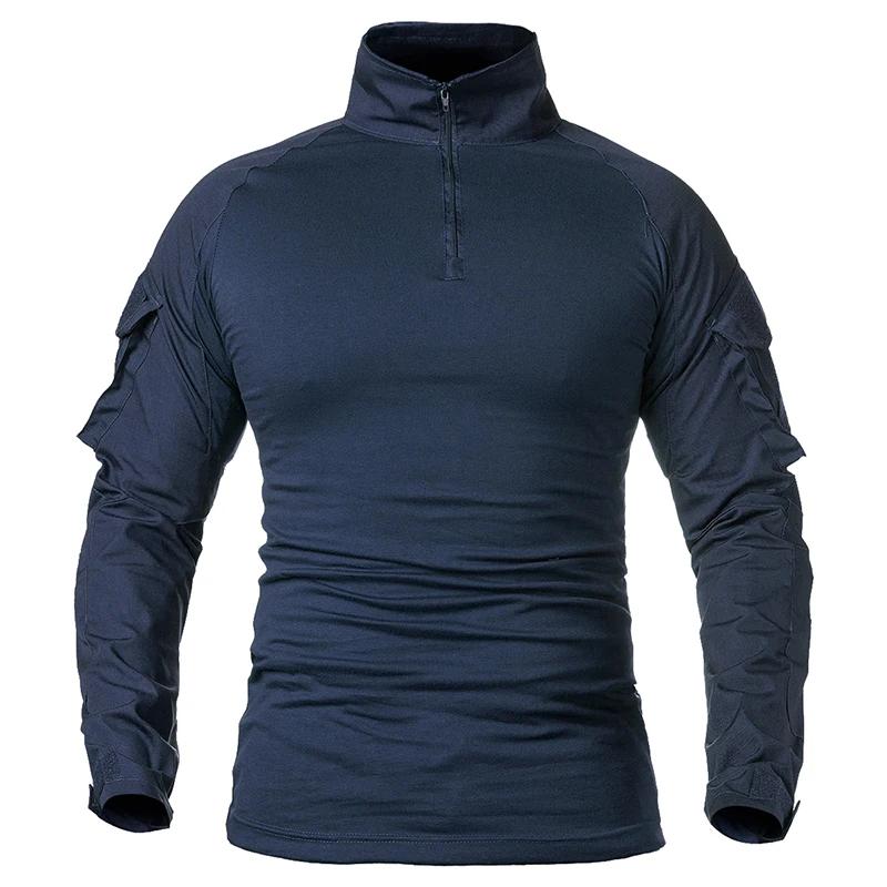 Chemise de Combat à manches longues pour hommes, fermeture éclair 1/4, chemises tactiques en coton R