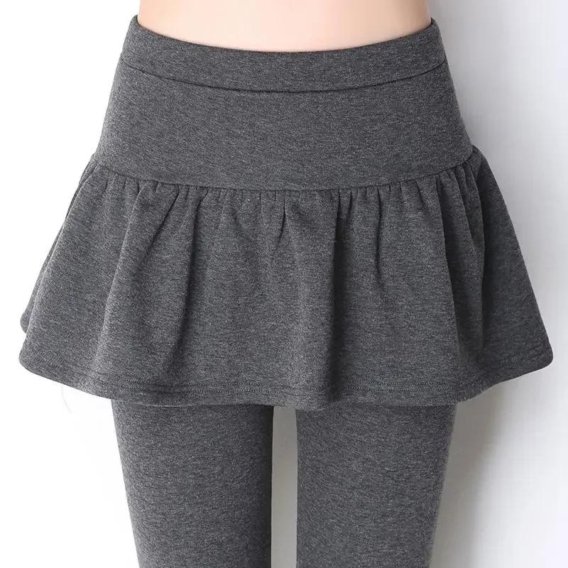 Femmes jupes plissées Leggings épaissi peluche hiver chaud pantalon thermique serré pantalon Leggins
