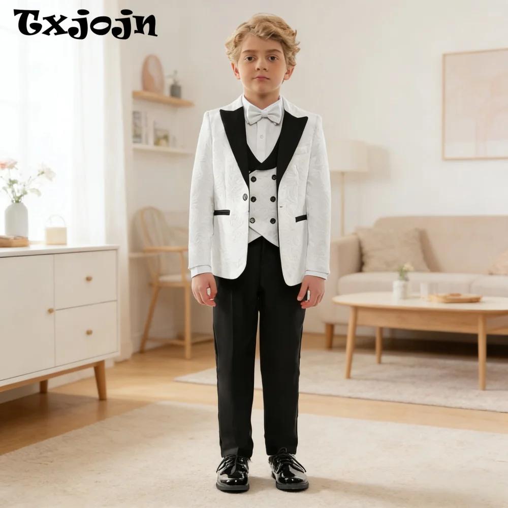 Ensemble de costume Jacquard noir formel, 4 pièces, tenue porteur de bague de mariage, beaux costume