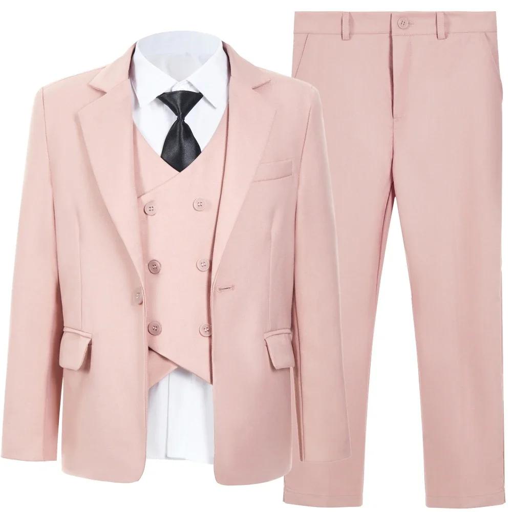 Costumes roses pour garçons, 4 pièces, vêtements pour invités de mariage, livraison rapide, ensemble