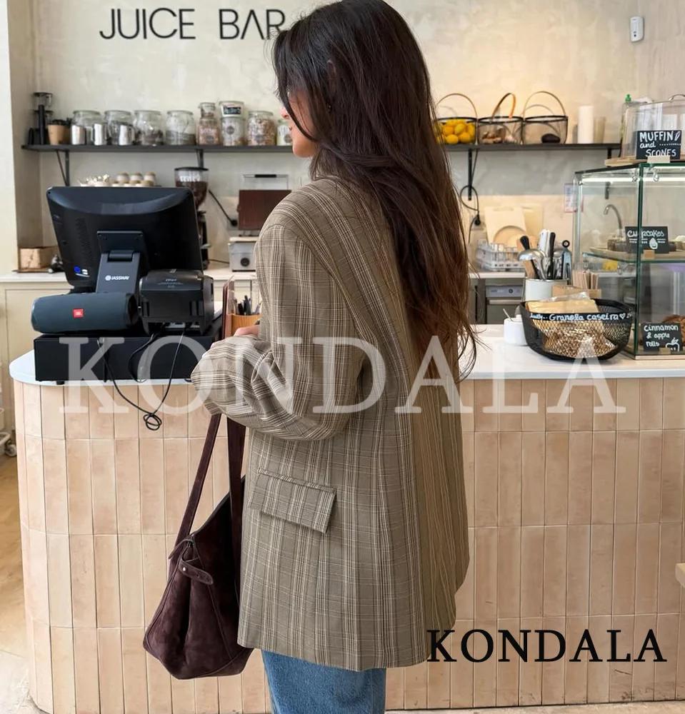 KONDALA Blazer Chic Vintage à Carreaux pour Femme Tendances Printemps 2026 Blazer Élégant pour le Tr