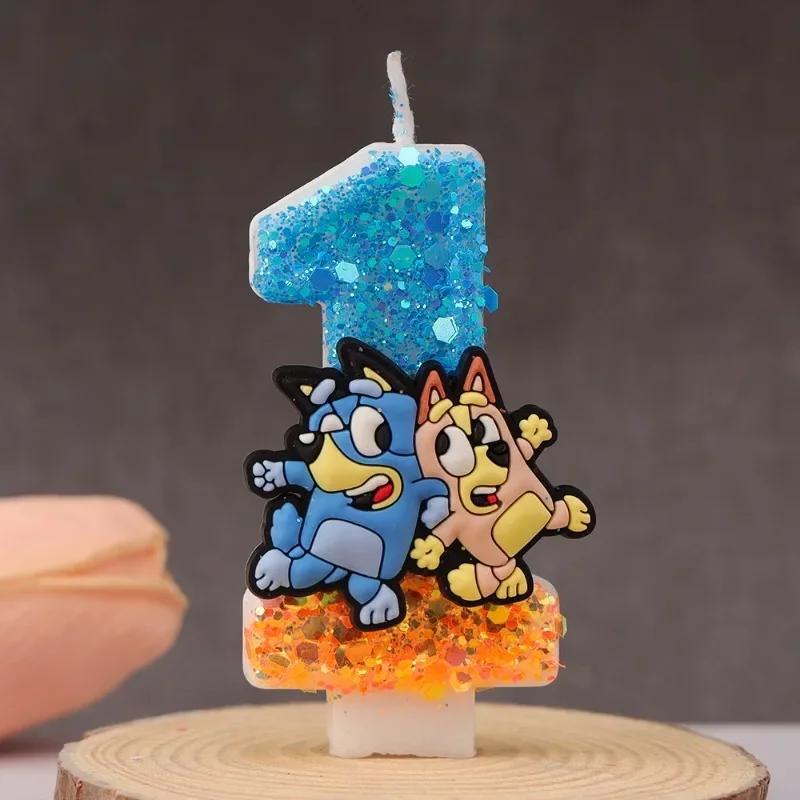 Nouveau 0-9 numéro bleu Bingo Anime bougie mignon 3D personnage de dessin animé gâteau de fête Plug-
