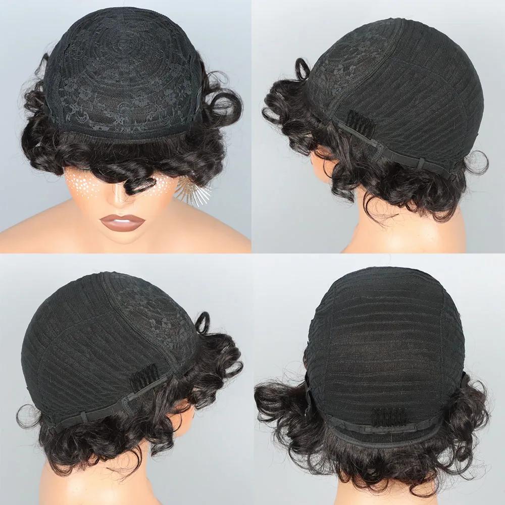 Perruque courte coupe pixie, perruque bouclée bob en cheveux humains pour femmes noires, perruques f