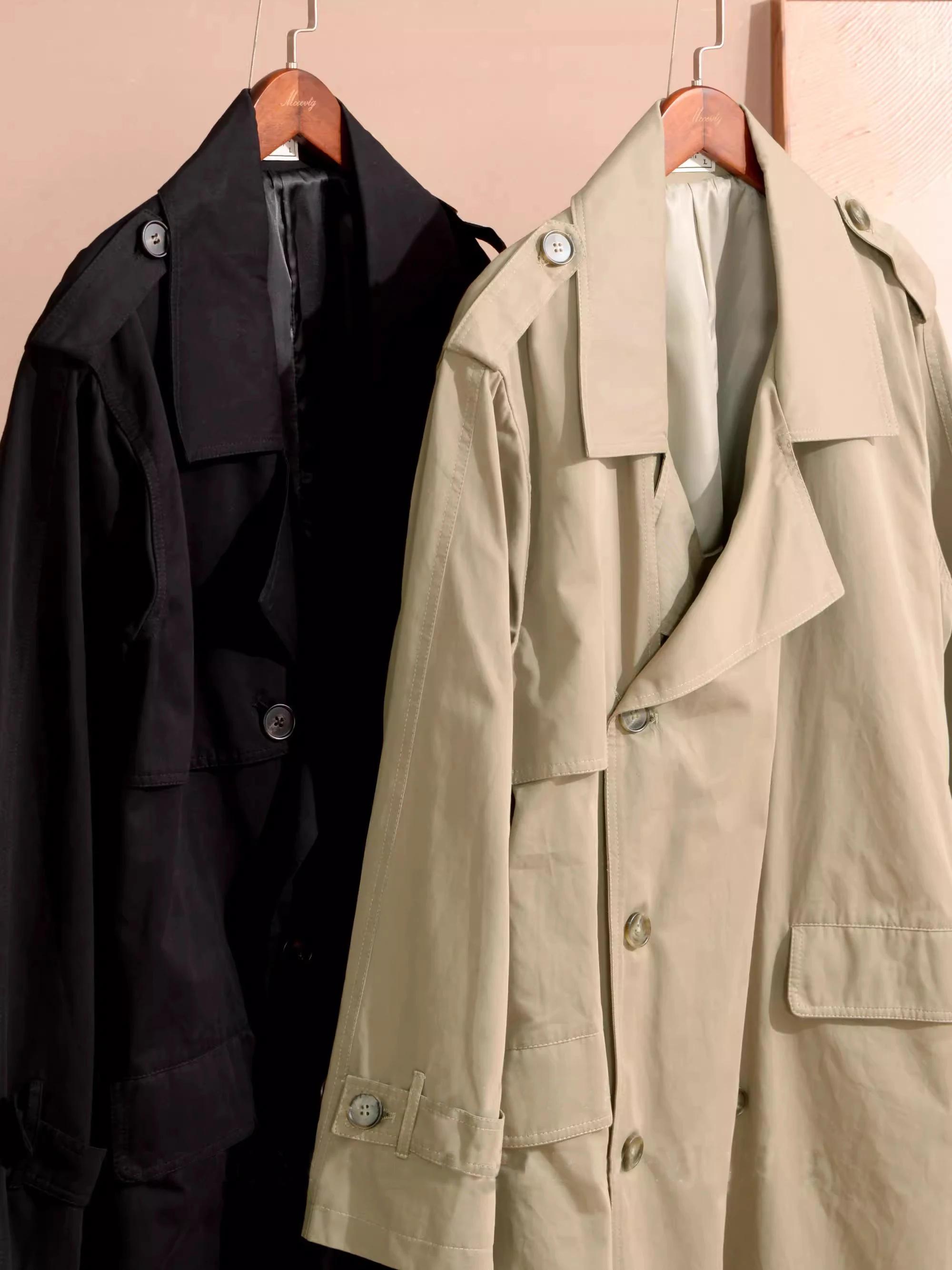Mauroicardi printemps automne Long noir kaki Trench manteau hommes épaulettes Double boutonnage Chic