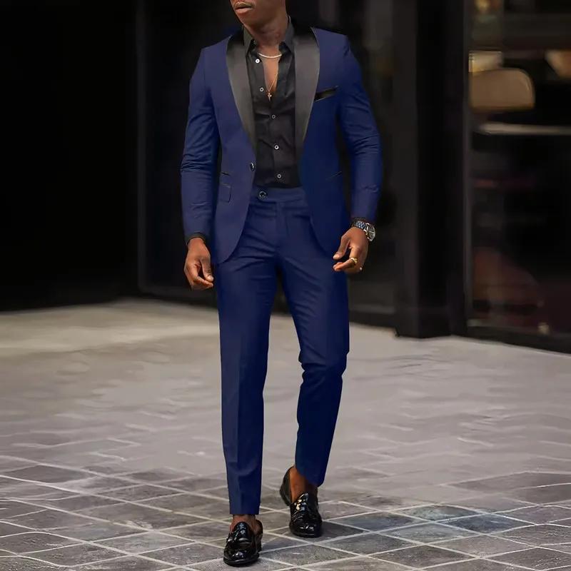 Costume 2 pièces pour hommes, adapté aux costumes d'affaires de mariage, ensembles vestes et pantalo