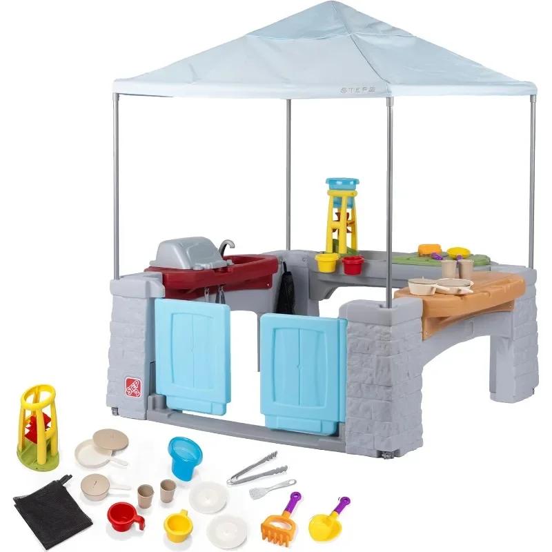 HOME.Patio de récréation tout autour avec ensemble de jeu auvent – Maison de jeu extérieure ombrée p