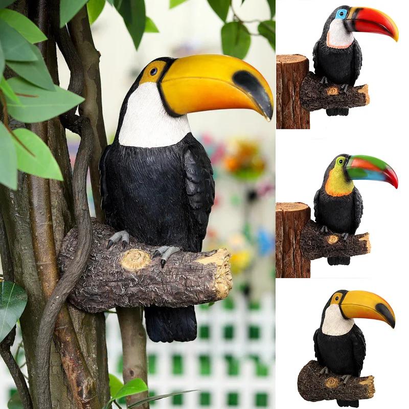 Figurine d'oiseau Toucan, décor Hugger d'arbre, ornements en résine de face, statue de jardin, simul