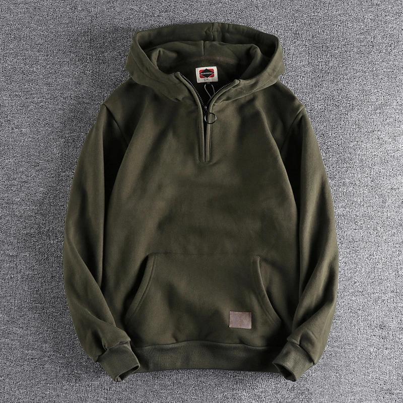 Sweat à capuche en velours épais pour homme, sweat-shirt rétro américain, épais, en coton pur lavé, 
