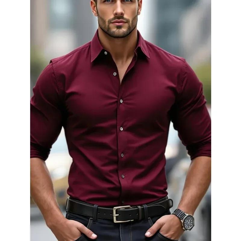 2025 chemise pour hommes flambant neuf couleur unie à manches longues intelligent décontracté quatre