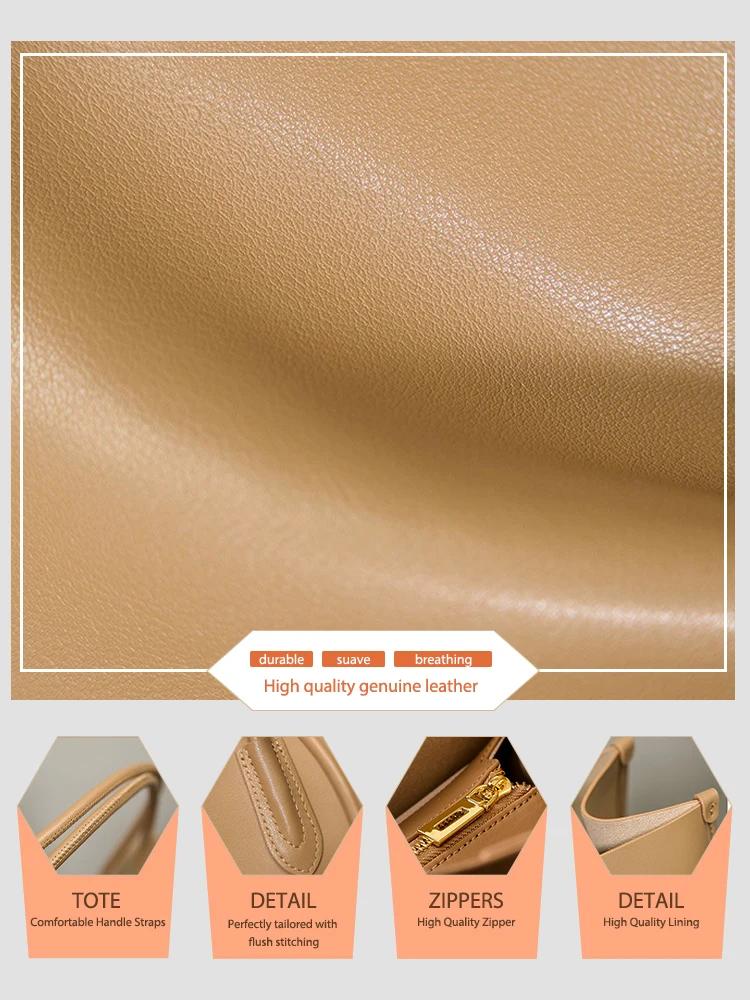 Nouveau Sac à Main Femme Kaki en Cuir Véritable, Sac à Bandoulière Grande Capacité, Sac Cabas pour D