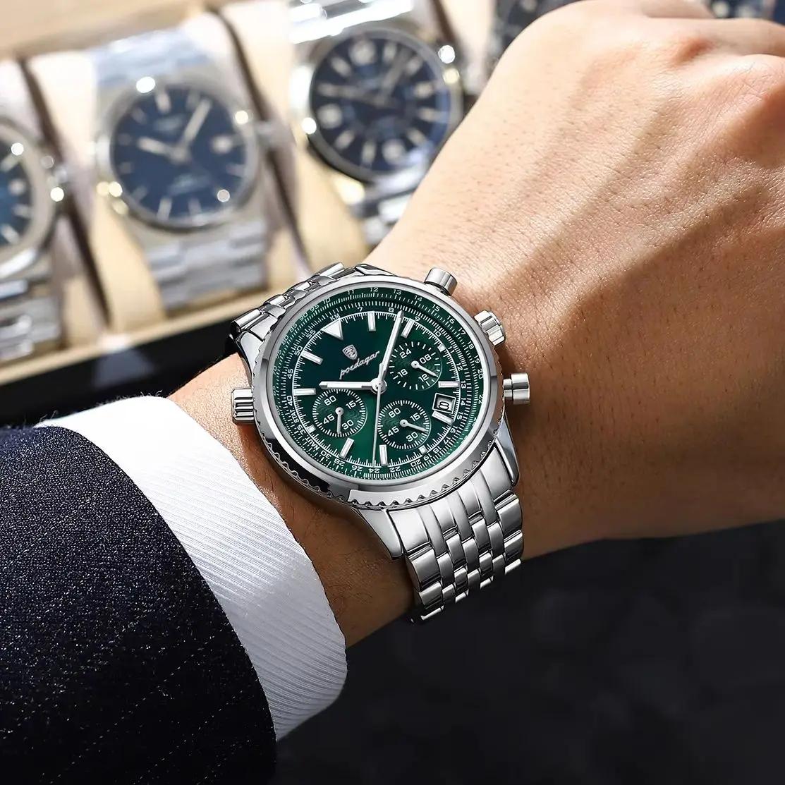 POEDAGAR montres de luxe pour hommes Date chronographe en acier inoxydable homme montre étanche lumi
