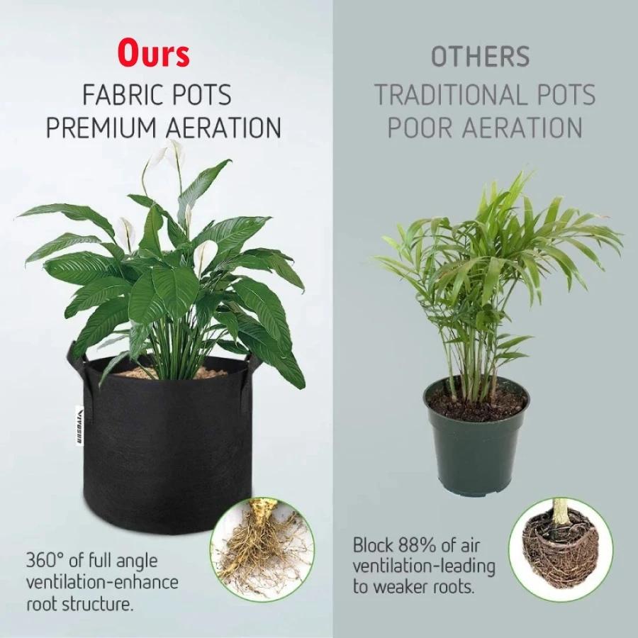 Grands sacs de culture de plantes non tissées, 15 à 100 Gallons, 2 pièces, avec poignées, Pots de pl