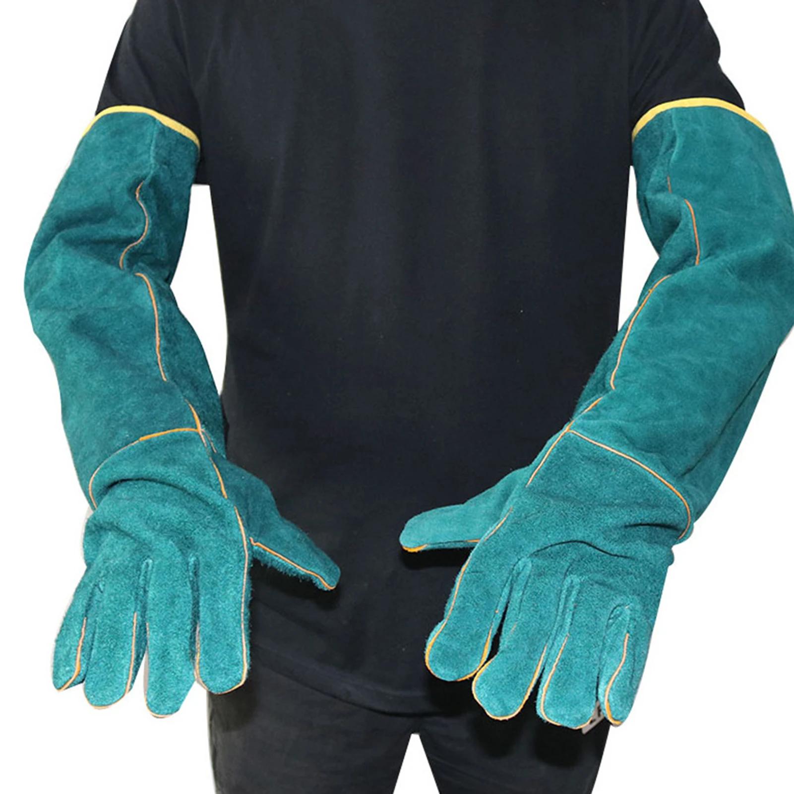 Gants de sécurité Anti-morsure, Ultra longs en cuir vert pour animaux de compagnie, gants de protect