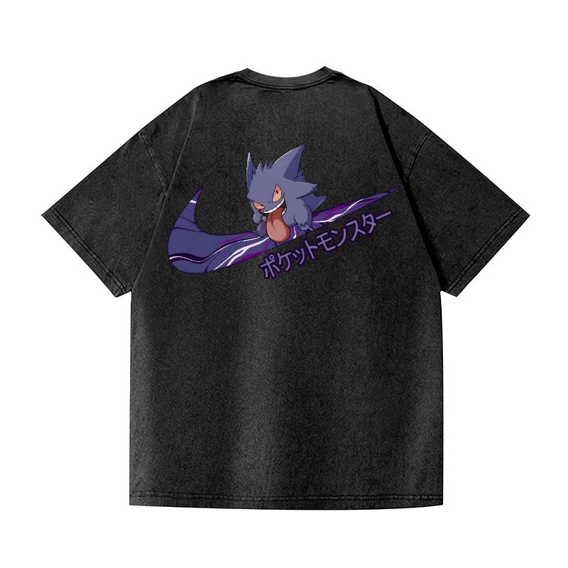 T-shirt unisexe Gengar Pokémon Anime surdimensionné pour homme, style vintage délavé, tee-shirt à ma