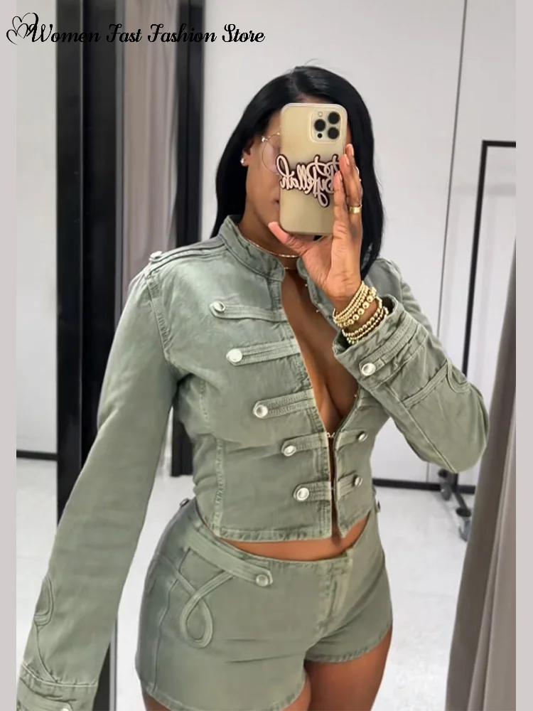 Ensemble vintage manteau simple boutonnage et short, nouvelle collection printemps 2026, veste en je