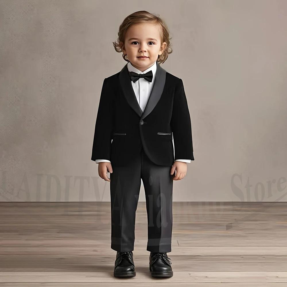 Costume en velours pour garçons, ensemble 2 pièces chic à col châle et un bouton, tenue de cérémonie