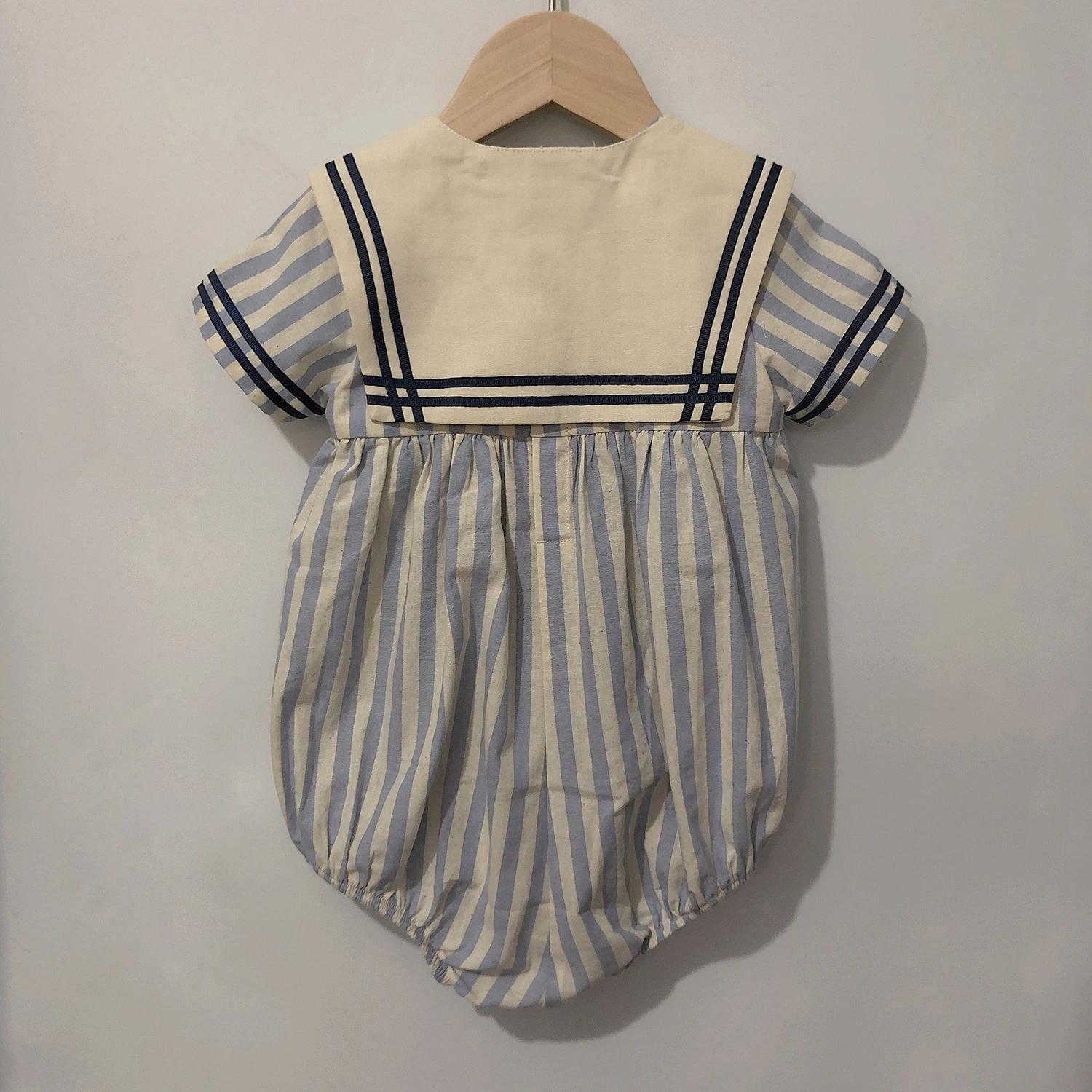 Vêtements Boutique pour bébés garçons et filles, barboteuse à rayures bleues et bleu marine, tenue V