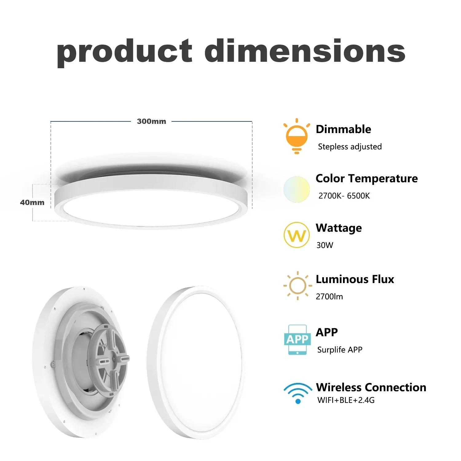 Plafonnier LED Intelligent avec Rétro-Éclairage RGBIC, Télécommande et Télécommande, Compatible avec