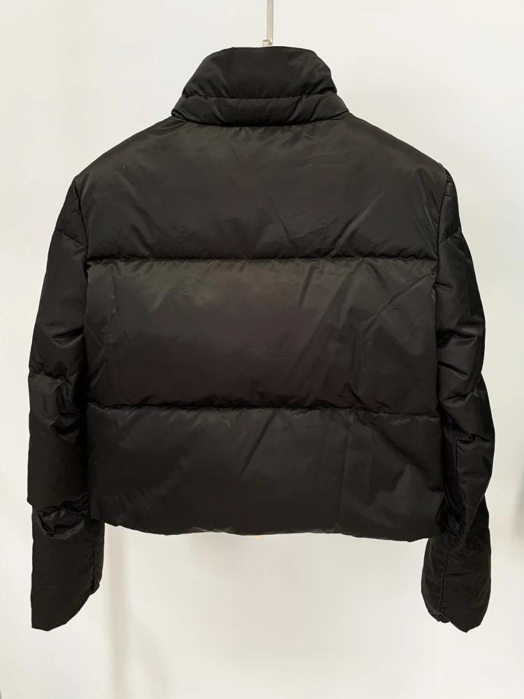 HIGH STREET Nouveauté 2026 Manteau de créateur Femme Coupe ajustée Doudoune blanche ornée de plumes 