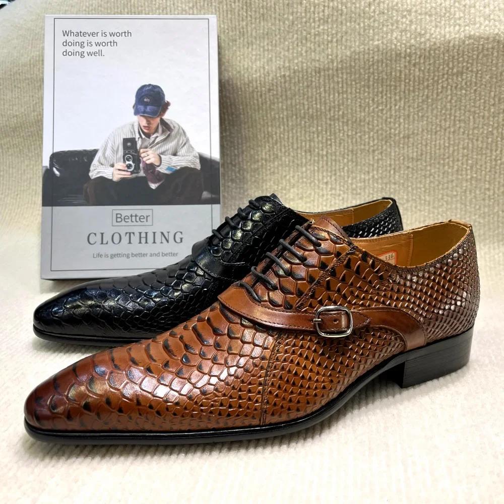 Chaussures habillées en cuir véritable pour hommes, faites à la main, Style italien, bout pointu, mo