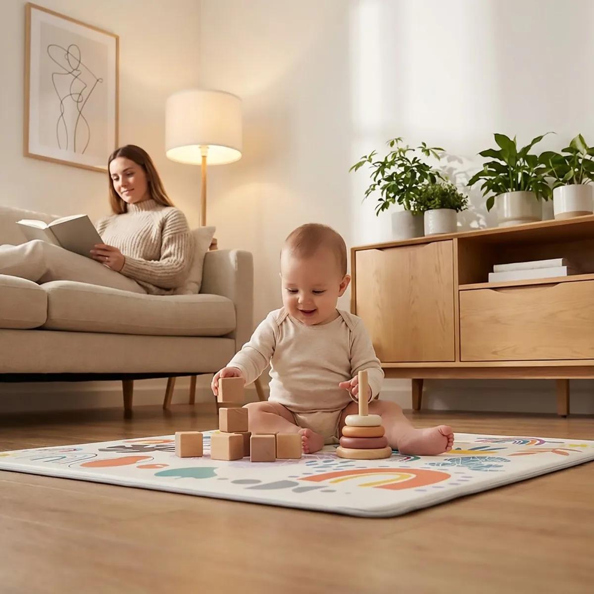 Tapis de jeu pour bébé, tapis de parc rampant, tapis de jeu en mousse épaisse et douce pour bébés et