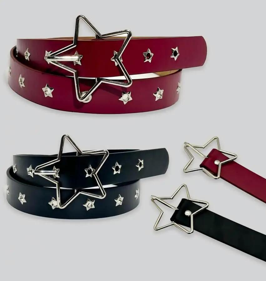 Ceinture décorative à boucle étoile de style punk avec plusieurs trous, petits yeux en forme d'étoil