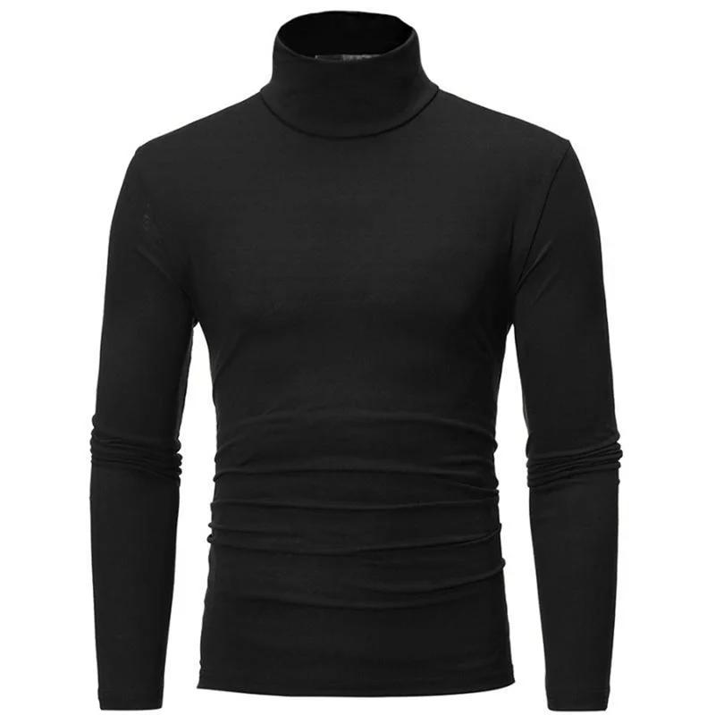 Nouvelle mode Base t-shirt hommes coupe ajustée Polyester col haut pull col roulé pull hauts chemise