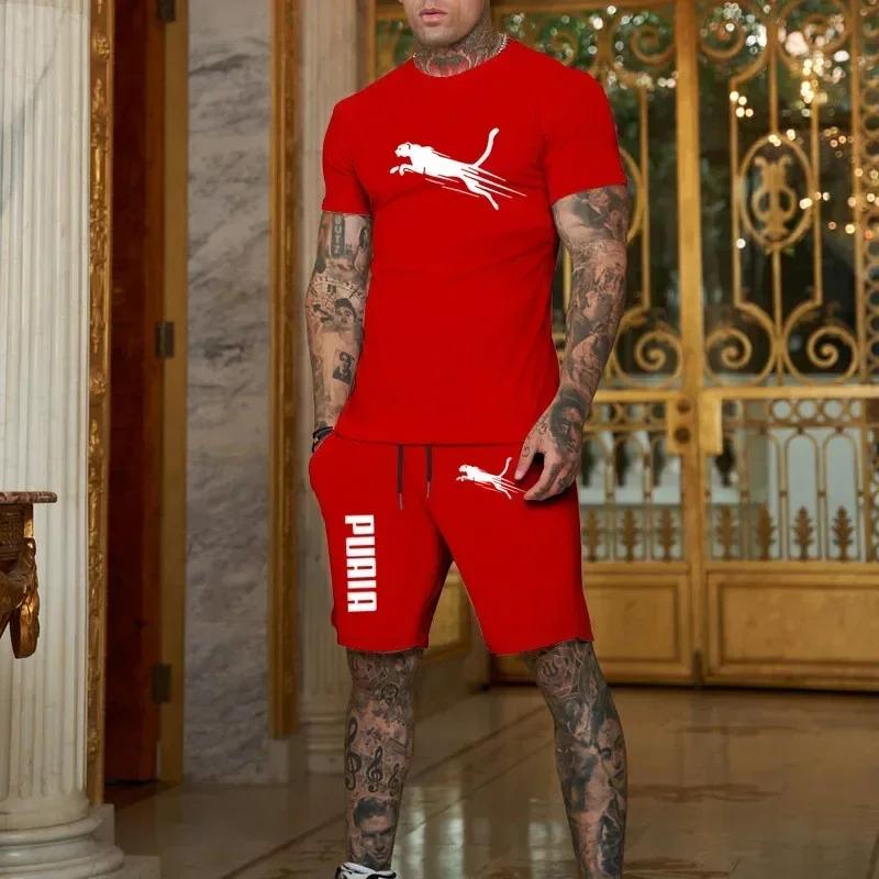 Ensemble décontracté tendance été 2026 pour homme : T-shirt respirant et short de sport deux pièces