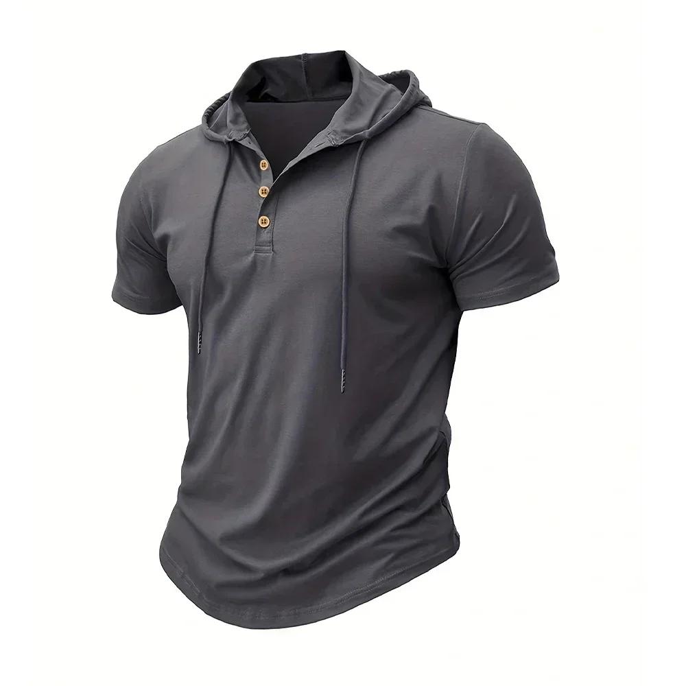 T-shirt à capuche pour hommes, Slim, Fitness, manches courtes, léger, Fitness, respirant, hauts de s