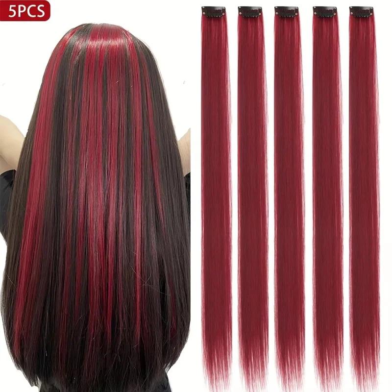 Extensions de cheveux scintillantes à trois couleurs, Extensions capillaires synthétiques arc-en-cie